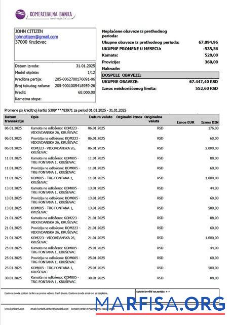 Realistic Serbia Komercijalna Banka account statement word download for verification